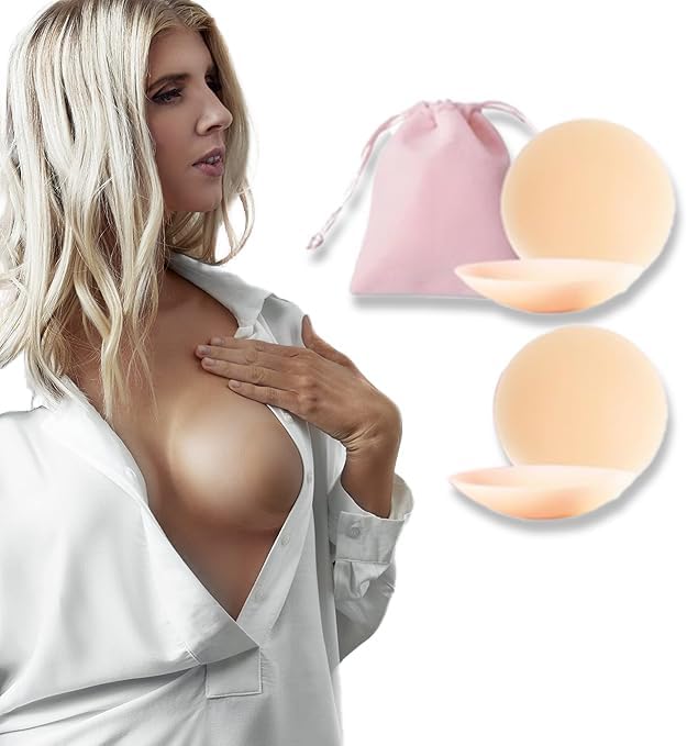 Women Nipple Covers Sticky Boobs Adhesive Silicone Bra Reusable Pasties Invisible Breast Petals A-DD Pink - Image 3