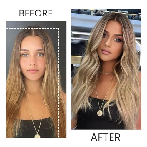 Image of Belaved Clip in Hair Extensions Real Human Hair, 16 Inch 70g 7pcs, Ash Brown & Bleach Blonde Balayage Seamless Invisable Extensions