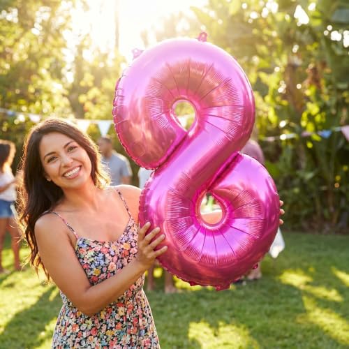 Image of YPSelected 32 Inch Large Foil Helium Number Balloon Birthday Wedding Party 0-9 (Rose Red, 8)