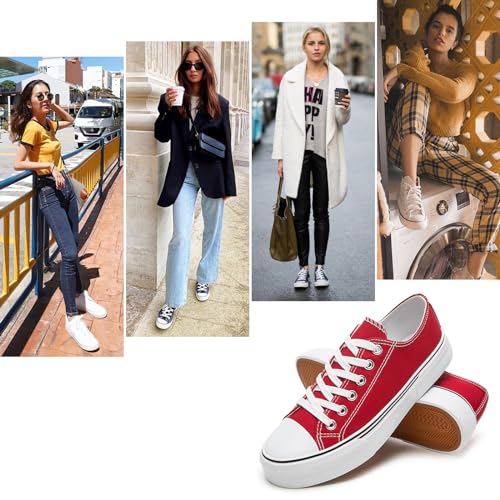 Image of hash bubbie White Sneakers for Women Low Top Canvas Shoes Womens Canvas Sneakers Women's Fashion Sneakers Slip on Casual Tennis Shoes