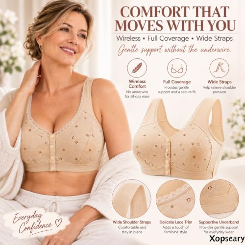 Front Closure Bras for Women Khaki XL Full Coverage Floral Plus Size Bra - image 5