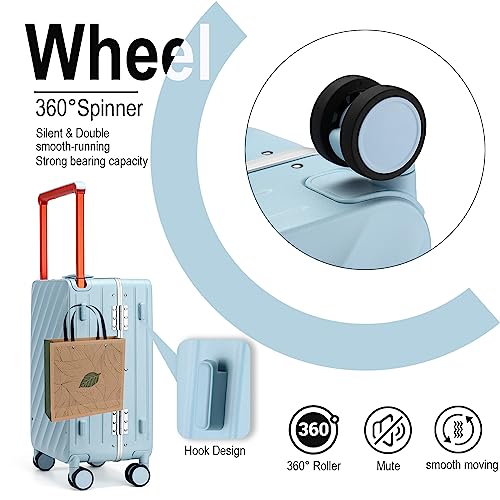 Somago Carry On Suitcase 22x14x9 Wide Handle 20 Inch Luggage Airline Approved Polycarbonate Hardside Aluminum Frame No Zipper with Spinner Wheels TSA Lock Dry Wet Pocket (Light Blue)4