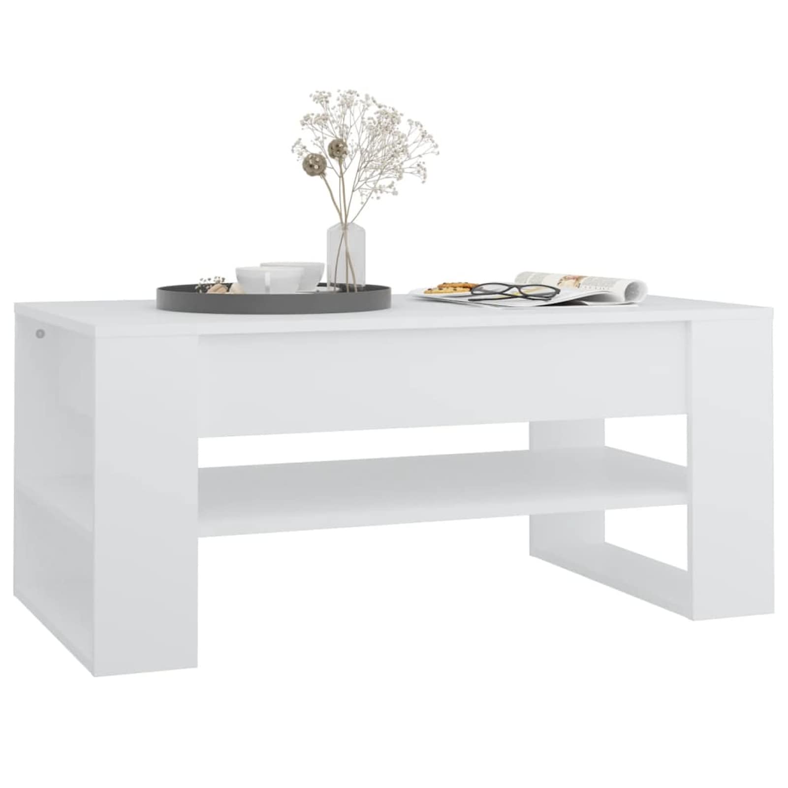 Homgoday Tavolino da caffè bianco 102 x 55 x 45 cm, in legno ingegnerizzato, tavolino da tè per soggiorno, sala d'accoglienza degli ospiti, camera da letto e mobili da ufficio