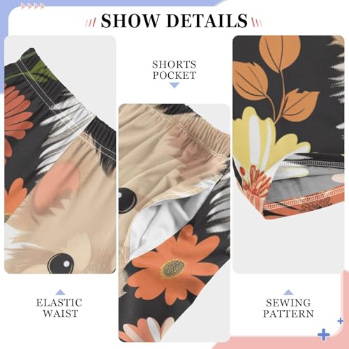 Pomeranian Florals Boys Long Pants Soft Trousers Elastic Waist Kids Lounge Bottoms with Pockets S-XL4