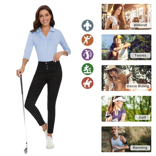 Image of Soneven Womens Golf Polo Shirts 3 /4 Long Sleeve V Neck Button Down Shirts Business Causal Work Blouses Tops