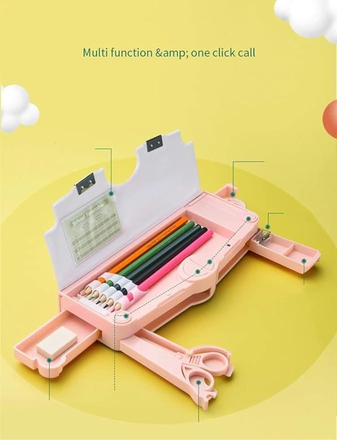 Image of Unicorn Theme Magnetic Pencil Box for Kids, Unicorn Compass for Boys & Girls, Stationery Box, Buttons Operated Pencil Box for Kids (with Accessories) (Unicorne Compass Box)