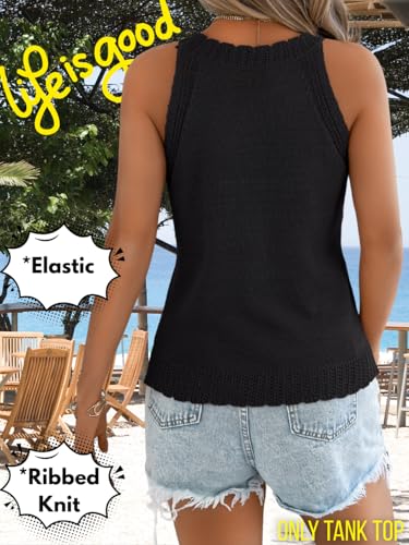 Image of ChiaoLezhee Women's Summer Knit Tank Tops, Racerback High Neck Lightweight Sweater Vest, Dressy Casual Outfits