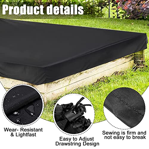 Sandkasten Abdeckung Plane 150x150x20cm, Schwarze wasserdichte Sandkastenabdeckung, quadratische Plane, wasserdicht mit Kordelzug, Oxford-Gewebe für Sandkasten Pool Garten