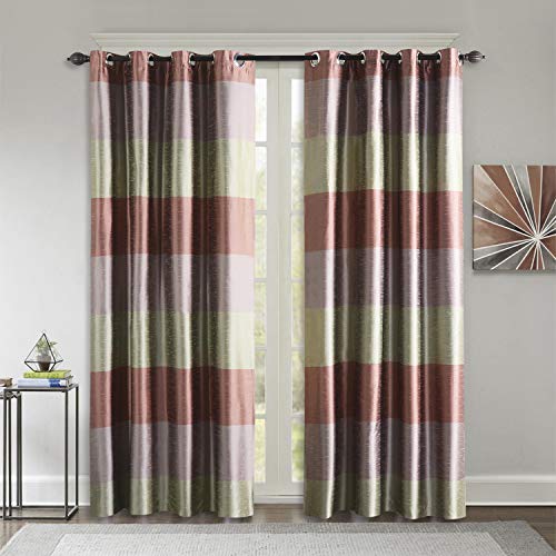 Image of Deco Window Polyester Blackout Striped Opaque Curtains 9 Feet Long Set of 2, Room Darkening (Eyelet,Peach, 9Ft) Curtains for Bedroom and Living Room