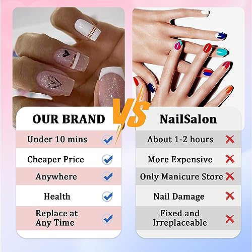 AKOFIC 24Pezzi Unghie Finte Corte Rettangolari