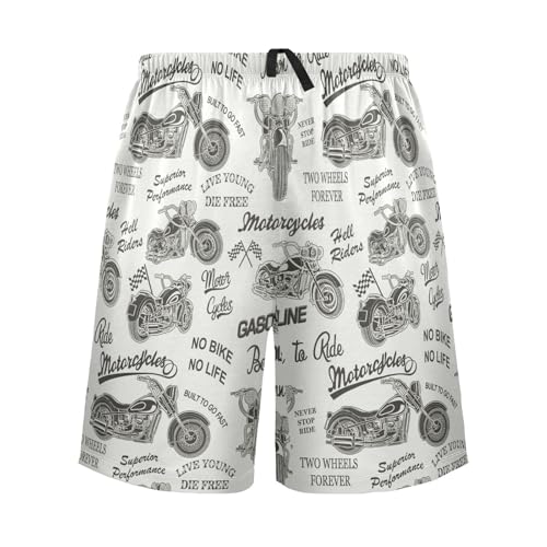 Men's Pajama Shorts Soft Comfy Casual Sleep Lounge Vintage Motorcycle Pj Bottom with Drawstring & Pockets2