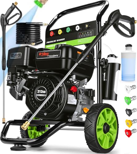 4200PSI Gas Pressure Washer 4.0GPM Gas Power Washer 212CC Gas Powered Washing Machine Commercial High Pressure Washer with 25ft Hose&5 Nozzles for Patio Garden Yard Vehicle,EPA/CARB/ETL (Black)