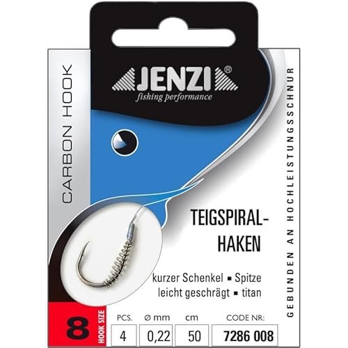 Jenzi Vorfachhaken Angelhaken mit Vorfach - Teigspiralhaken, Größe:8