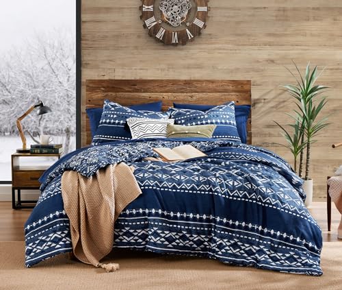 Image of Geniospin Full Comforter Set - 7 Pieces Comforters Full Size, Fluffy Boho Bedding Sets for All Seasons, Bed in a Bag with Flat Sheet and Fitted Sheet, Pillowcase & Sham (Blue, 80''x90'')