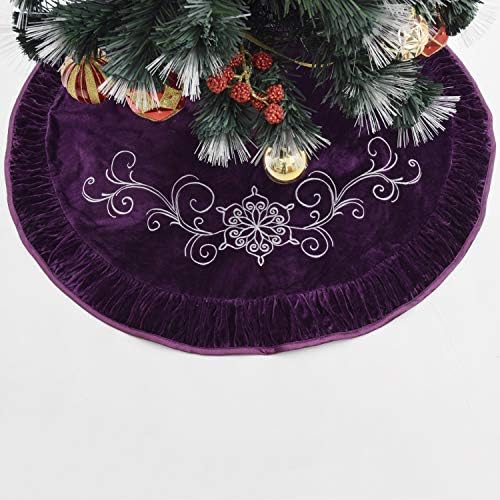 Gireshome Purple Velvet Flower Embroidered Center, Pleat Luxurious Velvet Border,Chritmas Tree Skirt, Xmas Christmas Holiday Party Decorations - 36inch