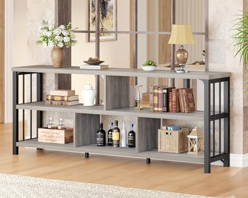IBF Grey Bookshelf, Industrial 63” Long Open Book Shelf, Wide