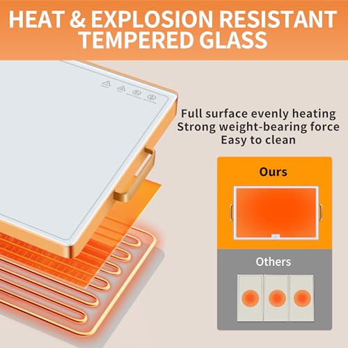 Image of Food Warming Mat (XL 24 inchx16 inch), Food Warmers for Parties Buffet and Daily Use, Full Surface Warm Evenly Electric Warming Tray with Button Temperature Control, Gold Handles Warming Mat for Food, White