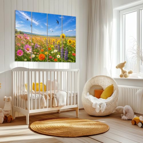 8 paneles acústicos decorativos para pared con diseño Floral de campos de flores y golondrinas bajo cielo azul, tamaño 48"x32", para estudio de grabación y sala de juegos miniatura 2