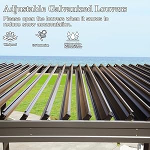 Domi Outdoor Louvered Pergola 10x16FT with Adjustable Steel Roof Outdoor Aluminum Frame Rainproof Pergola for Backyard Garden and LawnBrown
