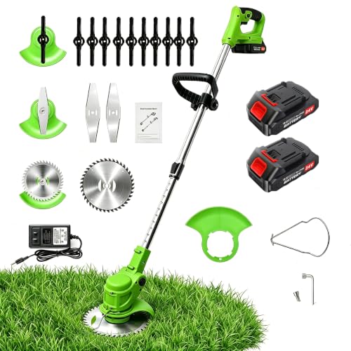 Electric Weed Wacker Cordless Edger Lawn Tool, Battery Powered Weed Eater | 21V Weed Grass Trimmer with 2 × 2.0Ah Batteries, 6 in Lightweight String Trimmer with 3 Types Blades for Lawn, Garden, Yard