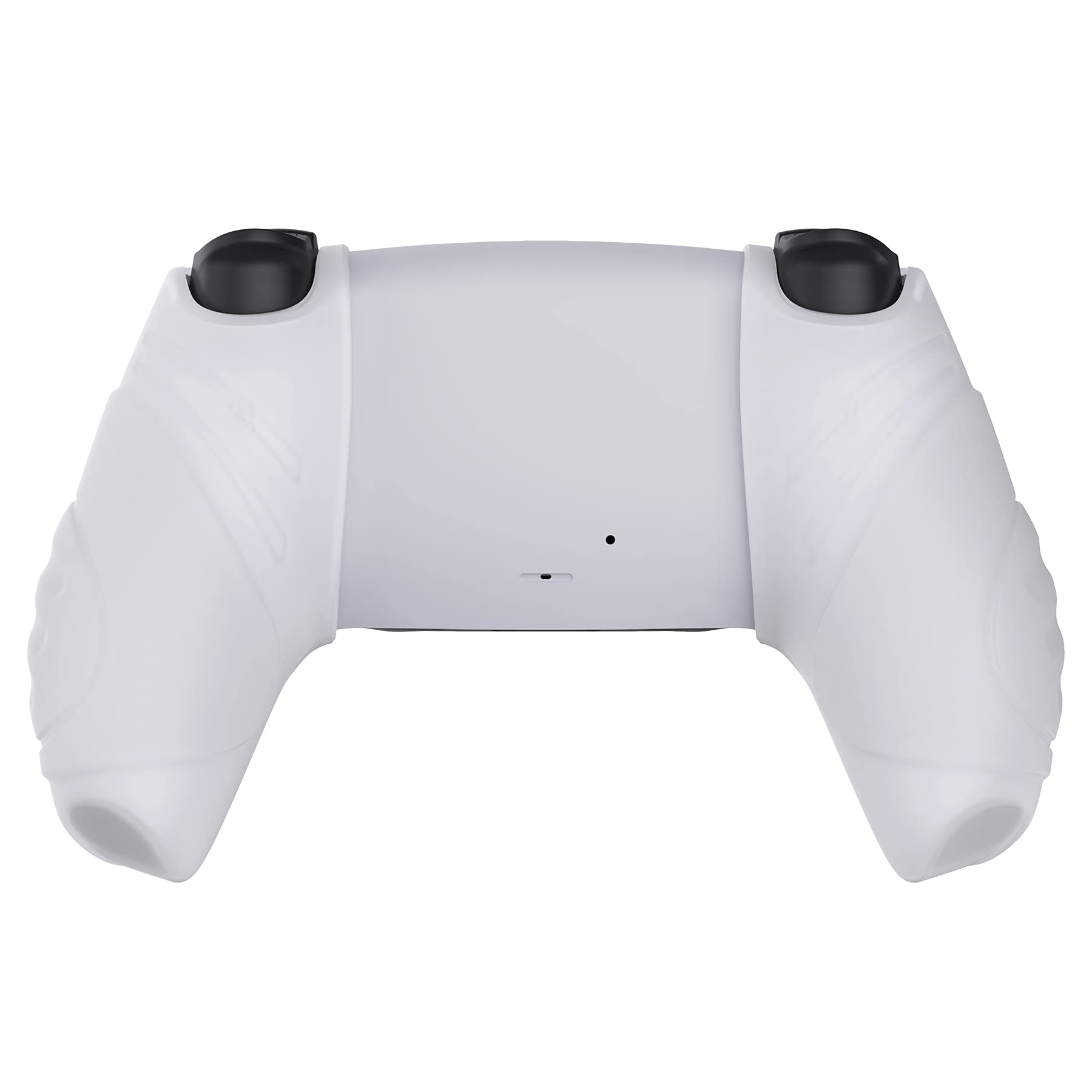 PlayVital Silikonowe Etui Ochronne do ps5 Kontrolera,Ergonomiczne Obudowy do ps5,Pokrowiec Ochraniacze do ps5 z Nakładkami na Kciuki,Skórki do ps5 Stacją ładującą-Przezroczysta Biel(Guardian Edition)