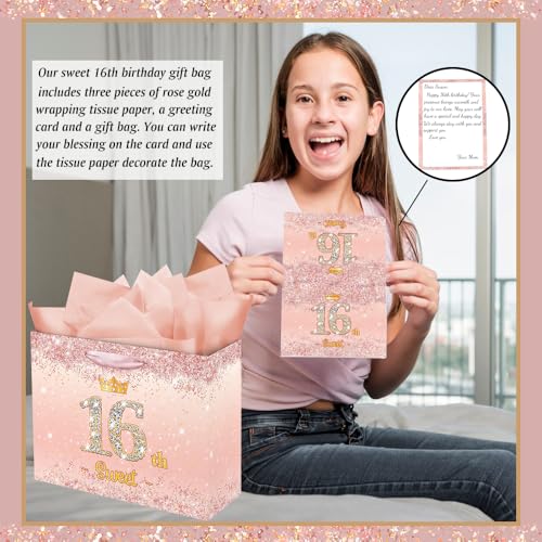 Vichona-Rose-Gold-16-Sweet-16th-Birthday-Gift-Bag-for-Girls-Sweet-16th-Birthday-Gifts-Decorations-for-Girls-16-Years-Old-Birthday-Gift-Bag-Card-for-Daughter-Granddaughter-Friends