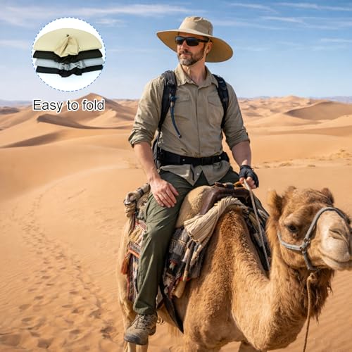 Image of HUAMULAN Wide Brim Sun Hats Men and Women Bucket Safari Fishing Hat for Hiking Garden Lawn Work Camping Outdoor