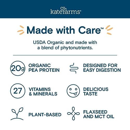 KATE FARMS Organic 1.4 High Calorie Nutrition Shake, Chocolate, 20g Protein, 27 Vitamins and Minerals, Meal Replacement, 11 oz (6 Pack)