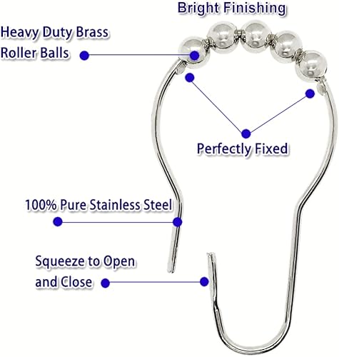 Miniatura 4 de Ganchos para cortina de ducha, anillos para baño, 12 piezas de cuentas de cristal de piedras preciosas de acero inoxidable resistentes a la