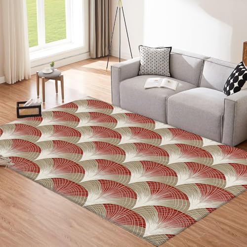 Moquette pour chambre douce à motifs géométriques ondulés rouge - 3