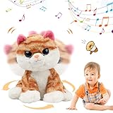 Hopearl Talking Plush Cat Singing Headbanging Kitty Toys for Kids Repeat What You Say, Dancing Turning Circle Interactive Animated Toy Gifts for Toddlers, Orange, 10''