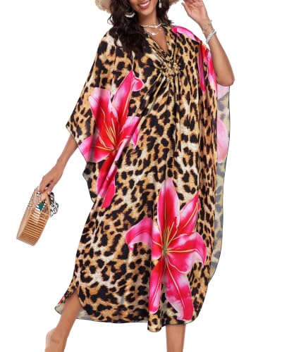 Image of Kaftan Dresses for Women V Neck Caftans Batwing Sleeve Beach Cover Ups | JILUVIN Plus Size Long Floral Print Dress, Loose Fit Maxi Casual Moomoo, Lounge House Mumu Nightgown Summer Vocation 2026