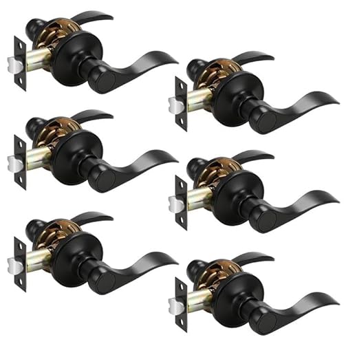 Probrico Door Handles Black 6 Packs Passsge Door Levers for Closet and Hallway Doors Wave Style Interior Door Handles Reversible for Left&Right Handed Door,Classic Door Knobs