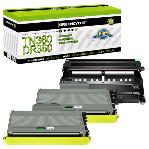 greencycle (2 Toner, 1 Drum TN360 TN330 Toner Cartridge and DR360 Drum Replacements Compatible for BrotherMFC-7340/7345N/7440N/7840W HL-2140/2170W DCP-7030/7040 Laser Printer