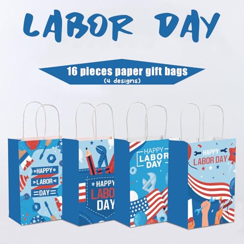 DoneJPee 16 Pcs Labor Day Gift Bags, American Patriotic Holiday Party Favor Treat Goodie Bags, Labor Day Party Decorations And Supplies for Staff Employee Colleagues - Image 3