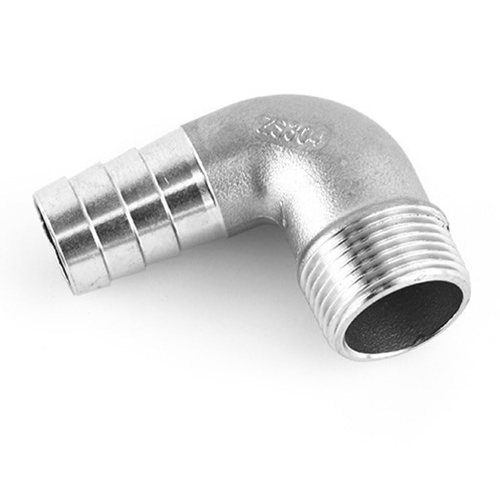 304 SS 90 Degree Elbow Fitting Connector - BSPT Male Hose Barb for 1/8" to 2" Threads - for Temperature Applications(2x38mm)