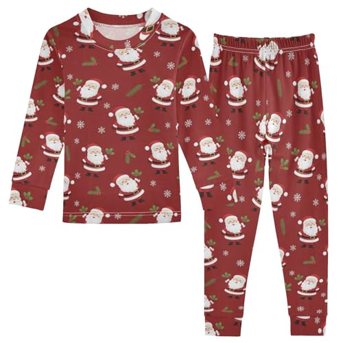Pajama Sets Long Sleeve Santa Claus Winter Snowflakes Soft Comfy Sleepwear 2 Piece PJS 3-8T
