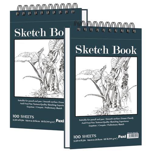 Small Sketchbook 5.5' x 8.5' - 2 Pack Top Spiral Mini Sketch Pad, Small Sketch Book Hard Cover, 100 Sheets Each 68lb/100gsm - Mini Drawing Paper for Kids, Portable Drawing Pad for Beginners & Artists.