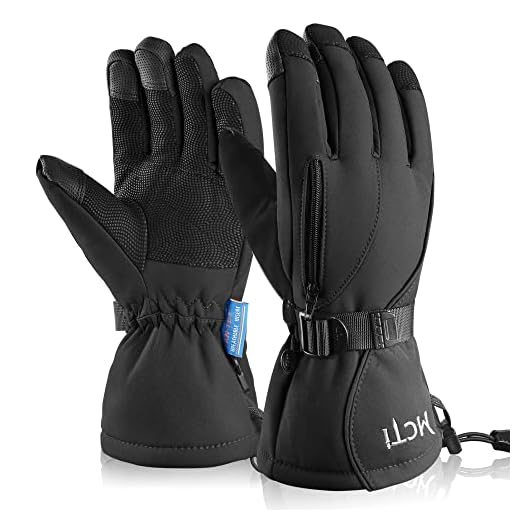 MCTi Waterproof Mens Ski Gloves Winter Warm 3M Thinsulate Snowboard Snowmobile Cold Weather Gloves Black X-Large