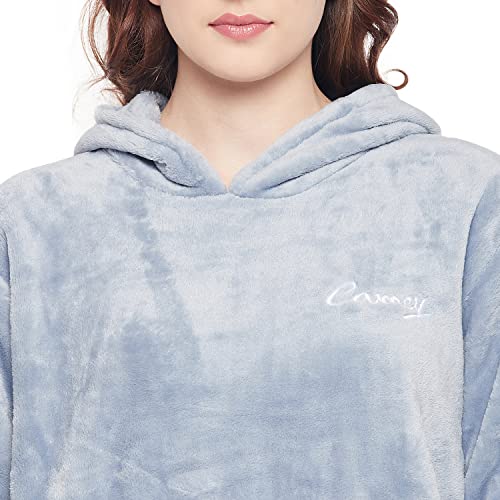 Image of CAMEY Women Winter Full Sleeve Top and Pajama Pants Regular Fit Night Suit Hooded Top and Pyjama Set Ladies Night Dress (Free Size, Blue)