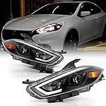 ACANII - For [Halogen Model] 2013-2016 Dodge Dart Black Housing LED Tube Projector Headlights Headlamps Pair Left+Right