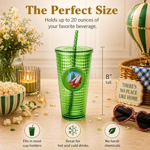 Image of Spoontiques Wizard of Oz Diamond Tumbler, 20oz, 8 inch Tall - Textured Cup w /Straw, Double Wall Insulated, BPA Free - Ruby Slippers