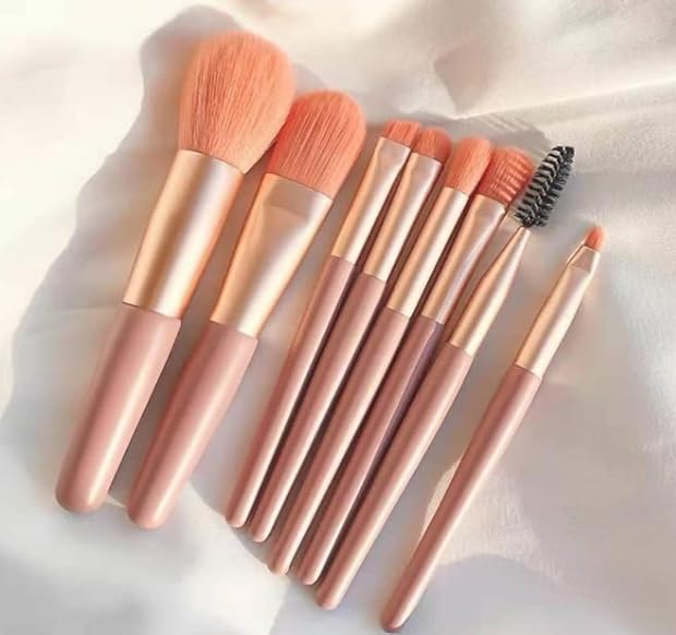 Makeup Brush Set of 8, Pink, with Carrying Pouch, Loose Powder, Eyeshadow, Lip, Eyelash Brushes|| 8pcs makeup brushes-image-44