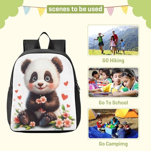 Cute Panda Flowers White Kids Backpack for Boys Girls Lightweight Travel Daypack Rucksack for Kids Elementary3