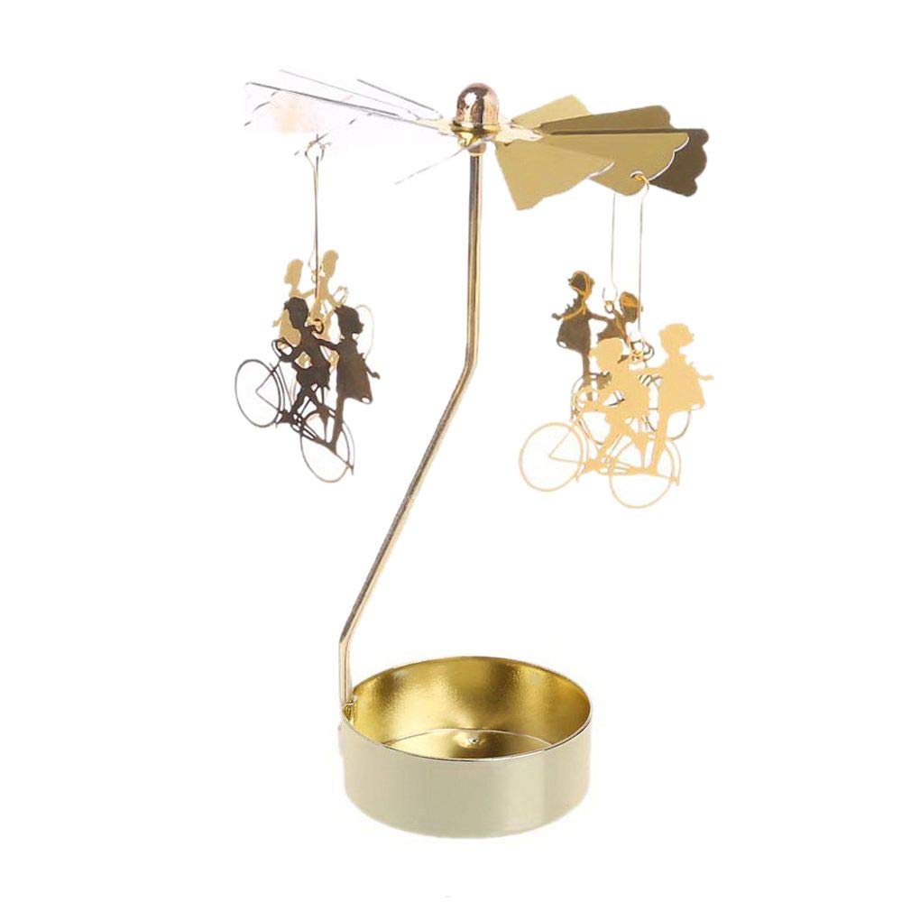Xiang Ru Candlestick Spinning Tealight Candle T-light Holder for Home Decoration Gold-Bike