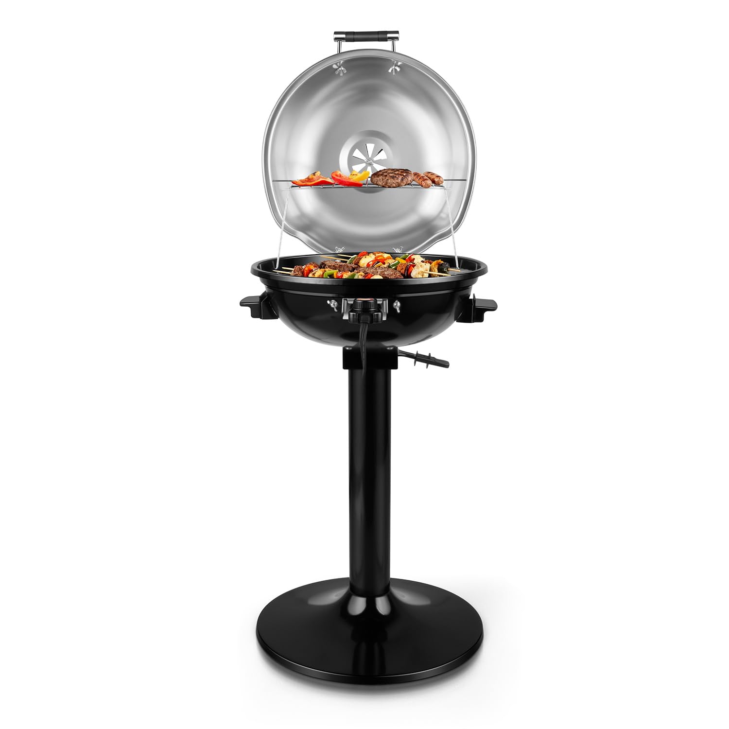 Electric Outdoor Grill Techwood 15-Serving Indoor/Outdoor Electric Grill for Indoor &amp; Outdoor Use, Double Layer Design, Portable Removable Stand Grill, 1600W, Silver