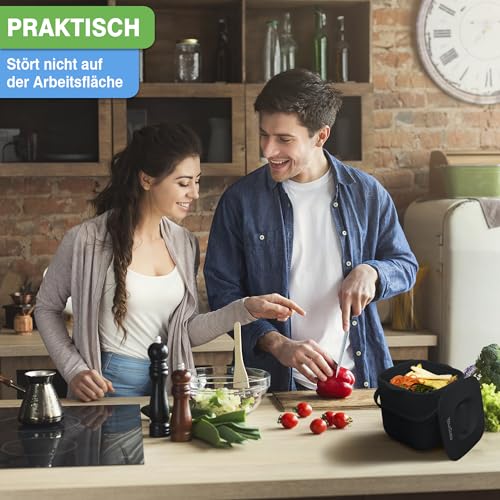 YourCasa Biomülleimer Küche 7L - Komposteimer mit herausnehmbarem Sieb & Deckel - geruchsdicht, spülmaschinenfest & ohne Biomülltüten - Bio Mülleimer für selteneres Entleeren (Schwarz)
