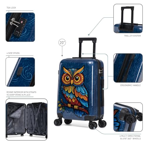 Image of InUSA Owl Print 20-Inch Carry-on Hardside Spinner Luggage Durable TSA Lock