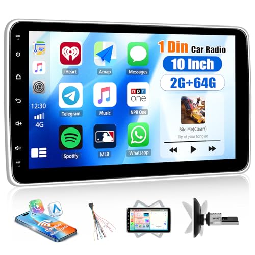 SIXWIN 2+64G Android 15 Radio para Coche 1 DIN con Carplay/Android Auto/Mirror Link,10 Pulgadas Pantalla Táctil IPS Giratoria y Desmontable de 360° con Bluetooth/WiFi/GPS/FM/RDS