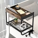 CAORE 2 Tier Bedside Shelf for Dorm Bed & Top Bunk, Large Bunk Bed Shelf, College Dorm Room Essentials Clip on Nightstand, Bunk Bed Shelf for Top Bunk, Storing Issues That Water/Books/Tablets（Brown）